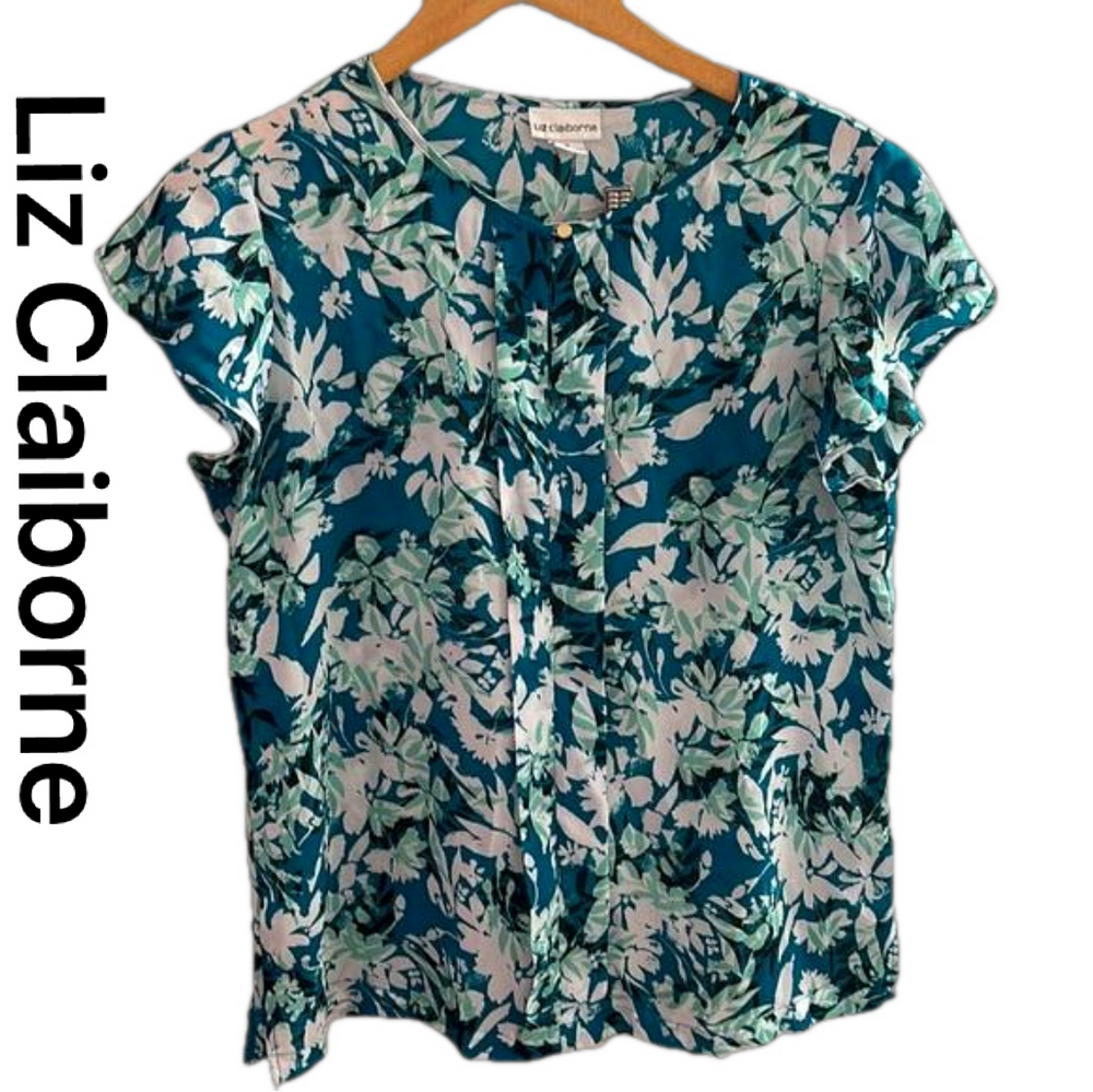 Liz Claiborne blue /green floral Top GUC size Medium